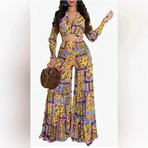 Banjul Colorful Tie Waist Top. Size Large. Does not come with Pants.